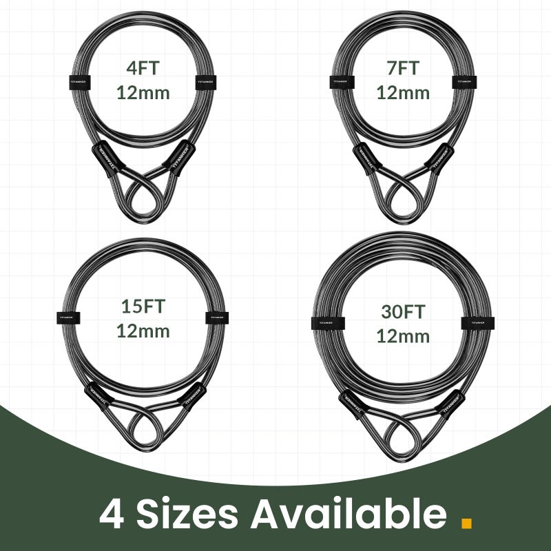 Titanker Bike Lock Cable,12mm Thick Security Cable with Loops Heavy Duty Steel Cable Vinyl Coated Bike Cable Lock Security Chain (4ft, 7ft, 15ft, 30ft) - Image 5